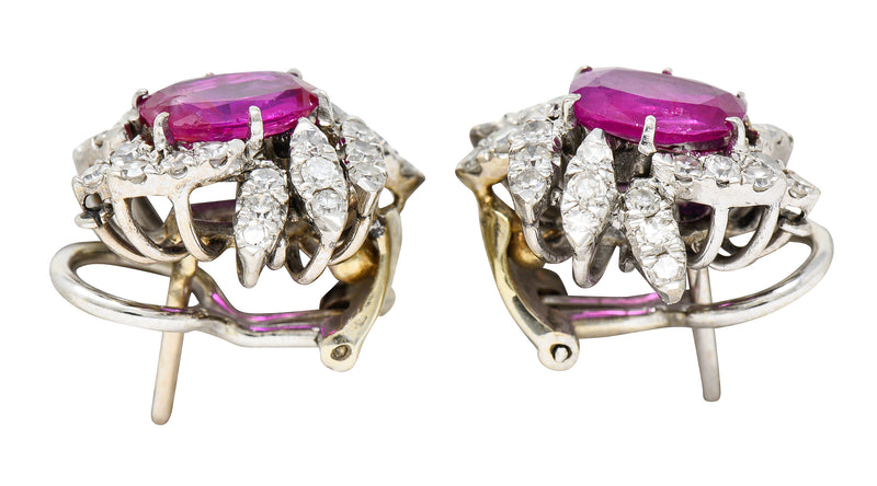 1950's Mid-Century 3.50 CTW No Heat Burma Ruby Diamond Cluster Earrings GIA Wilson's Antique & Estate Jewelry