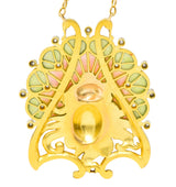 French Art Nouveau Diamond Plique-A-Jour Enamel Platinum-Topped 18 Karat Yellow Gold Lady Antique Station Necklace Wilson's Estate Jewelry