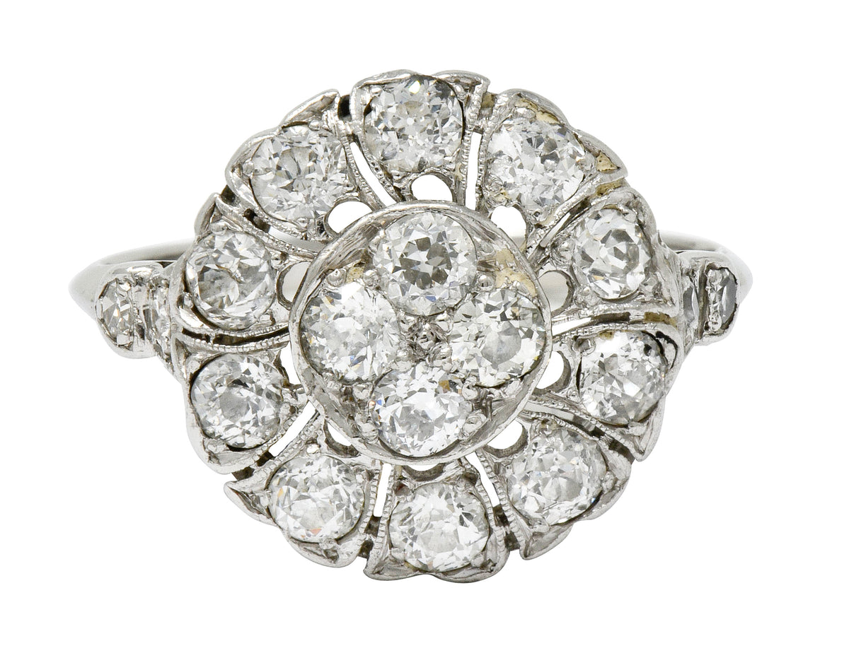 Art Deco Diamond Platinum Radiating Cluster Ring