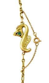 Art Nouveau Diamond Emerald Enamel Pearl 14 Karat Gold Serpent NecklaceNecklace - Wilson's Estate Jewelry