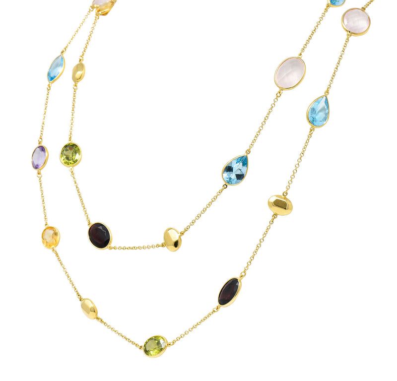 Citrine Garnet Amethyst Multi-Gem 18 Karat Gold Gemstone Station Long Chain NecklaceNecklace - Wilson's Estate Jewelry