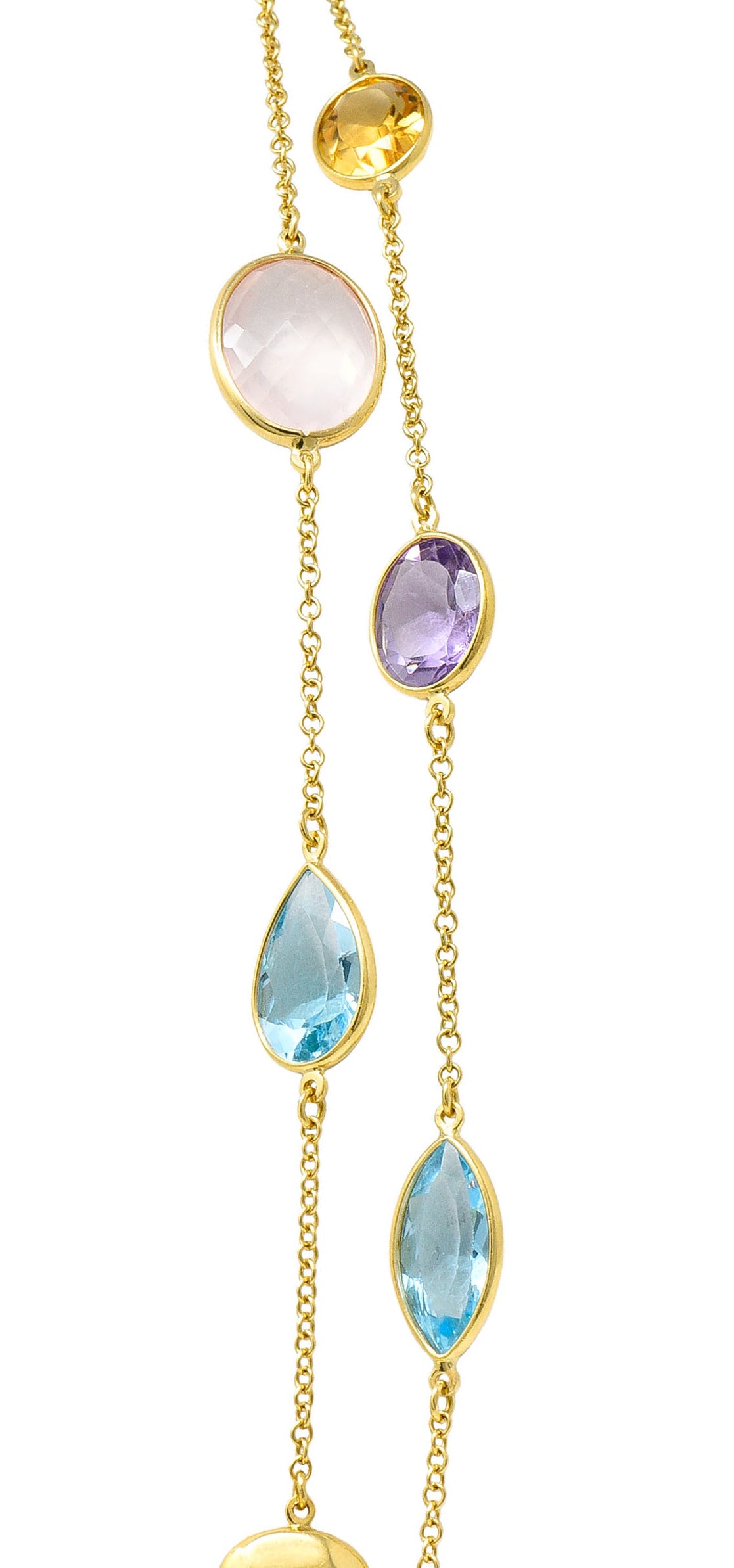 Citrine Garnet Amethyst Multi-Gem 18 Karat Gold Gemstone Station Long Chain NecklaceNecklace - Wilson's Estate Jewelry