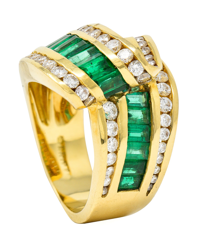 Charles Krypell 4.00 CTW Emerald Diamond 18 Karat Gold Ribbon Ring Wilson's Antique & Estate Jewelry