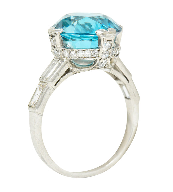 Art Deco 9.64 CTW Zircon Diamond Platinum Stepped Gemstone Cocktail Ring Wilson's Estate Jewelry