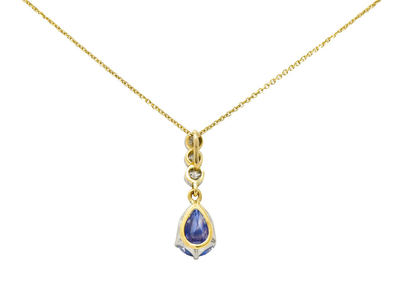 Edwardian 5.50 CTW No Heat Color-Change Ceylon Sapphire Diamond Platinum 18 Karat Gold Pendant Necklace GIA Wilson's Antique & Estate Jewelry