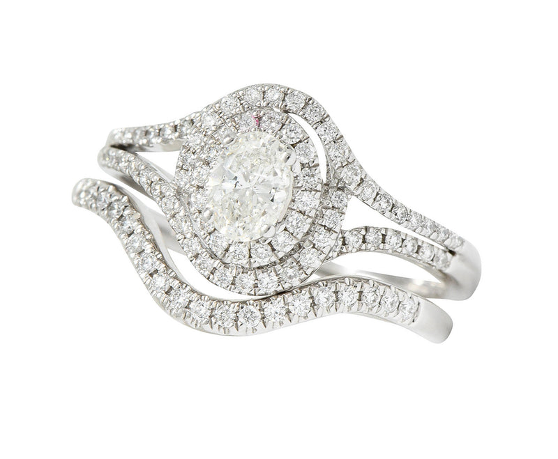 Contemporary Oval Diamond 14 Karat White Gold Engagement Ring Wedding SetRing - Wilson's Estate Jewelry
