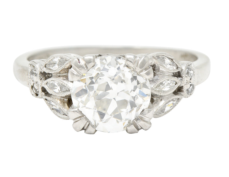 Late Art Deco 1930's 1.63 CTW Old European Cut Diamond Platinum Lotus Engagement Ring GIA Wilson's Estate Jewelry
