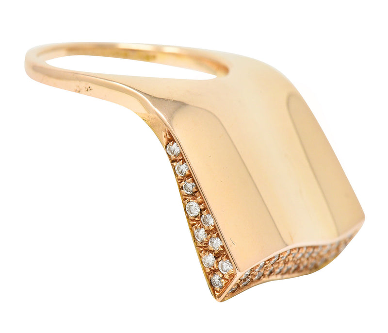 Italian Pave Diamond 18 Karat Rose Gold Wave Band RingRing - Wilson's Estate Jewelry