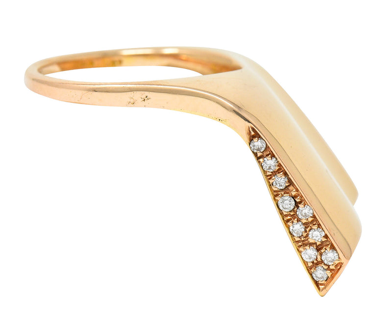 Italian Pave Diamond 18 Karat Rose Gold Wave Band RingRing - Wilson's Estate Jewelry