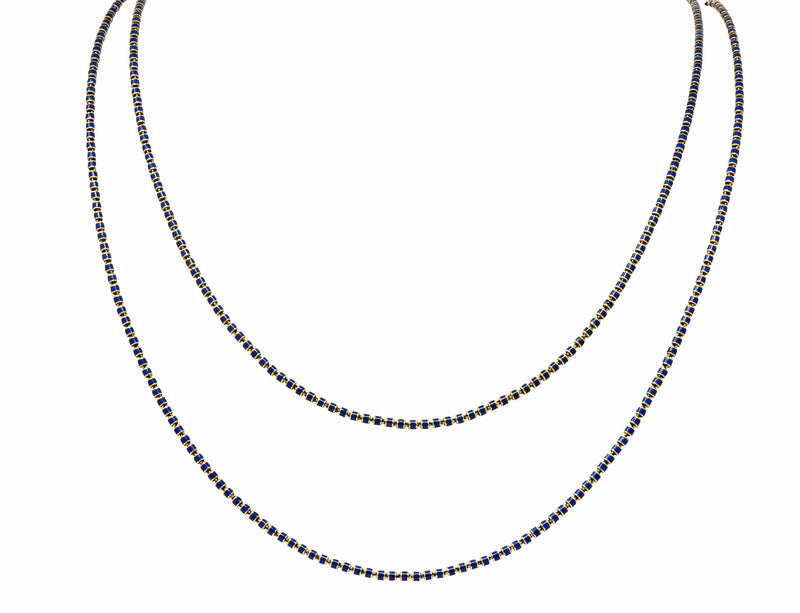 Victorian Blue Enamel 14 Karat Gold 56 Inch Long Chain Necklace Circa 1900Necklace - Wilson's Estate Jewelry