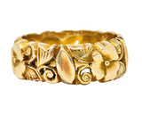Art Nouveau 14 Karat Yellow Gold Pansy Antique Floral Eternity Band Ring Wilson's Estate Jewelry