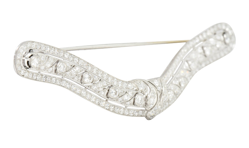 Substantial T.B. & Starr Inc. Edwardian 4.70 CTW Diamond 14 Karat Gold Antique Curved Bar Brooch Wilson's Estate Jewelry
