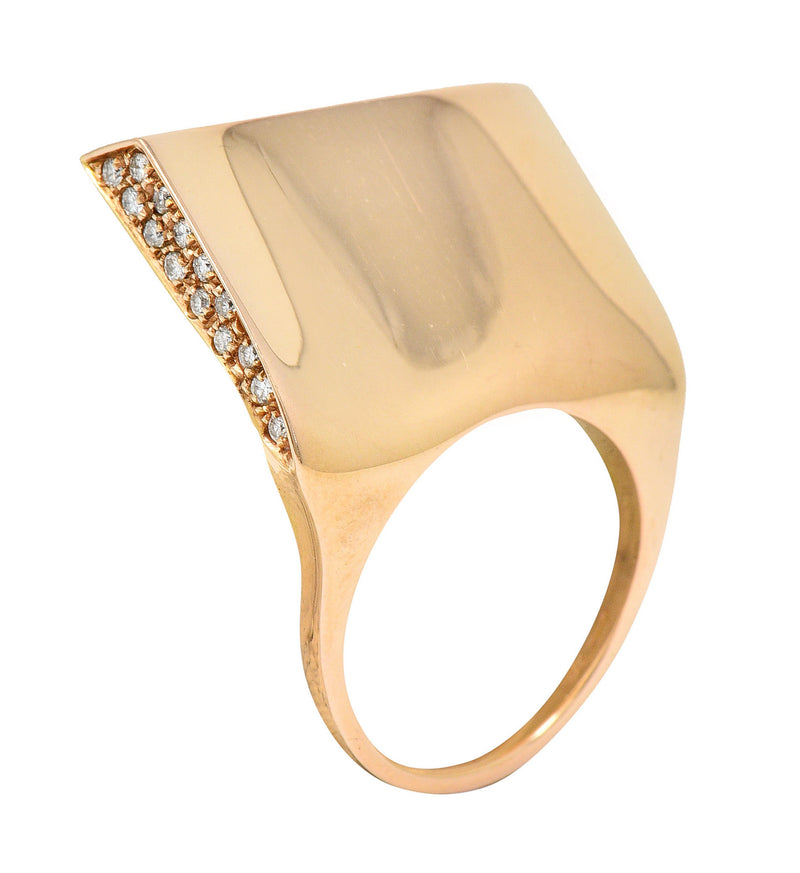 Italian Pave Diamond 18 Karat Rose Gold Wave Band RingRing - Wilson's Estate Jewelry