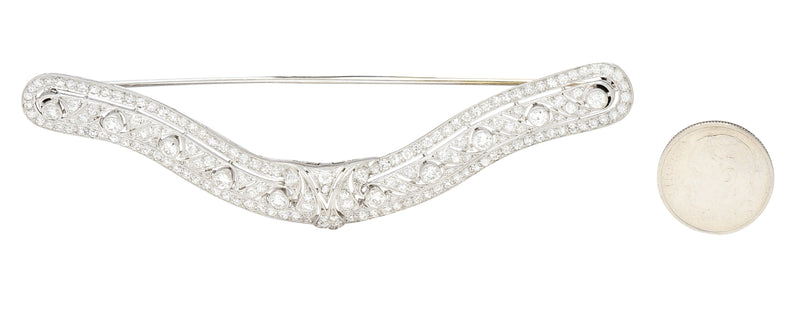 Substantial T.B. & Starr Inc. Edwardian 4.70 CTW Diamond 14 Karat Gold Antique Curved Bar Brooch Wilson's Estate Jewelry