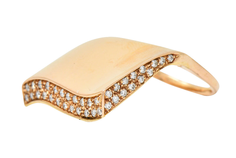 Italian Pave Diamond 18 Karat Rose Gold Wave Band RingRing - Wilson's Estate Jewelry
