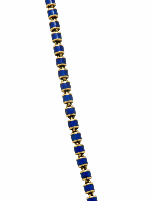Victorian Blue Enamel 14 Karat Gold 56 Inch Long Chain Necklace Circa 1900Necklace - Wilson's Estate Jewelry