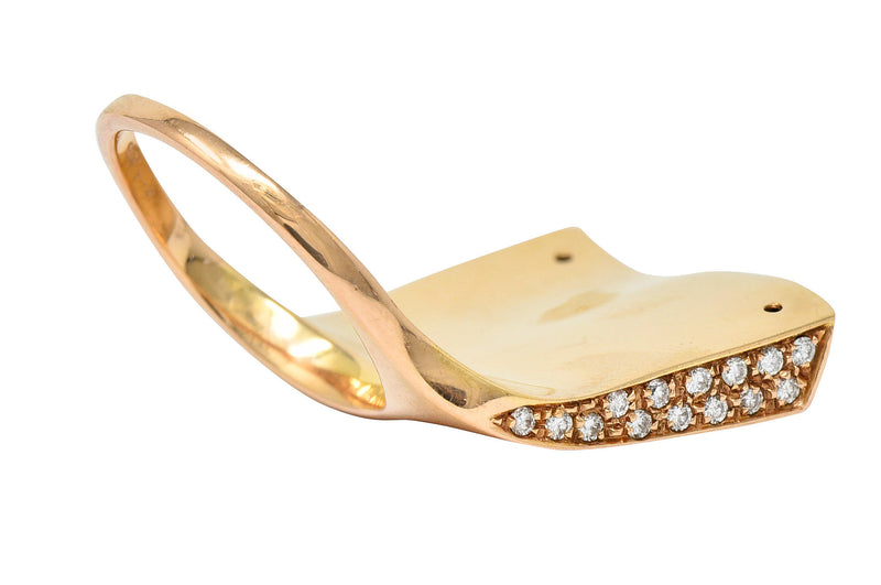 Italian Pave Diamond 18 Karat Rose Gold Wave Band RingRing - Wilson's Estate Jewelry