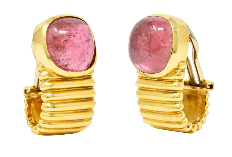 Italian Pink Tourmaline 18 Karat Gold J Hoop EarringsEarrings - Wilson's Estate Jewelry