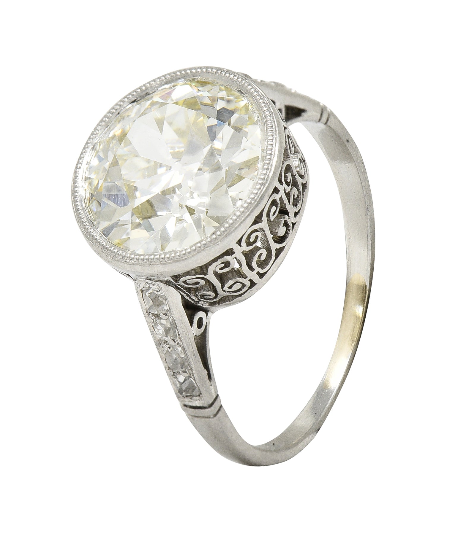 Art Deco 3.22 CTW European Diamond Platinum Bezel Vintage Engagement Ring GIA