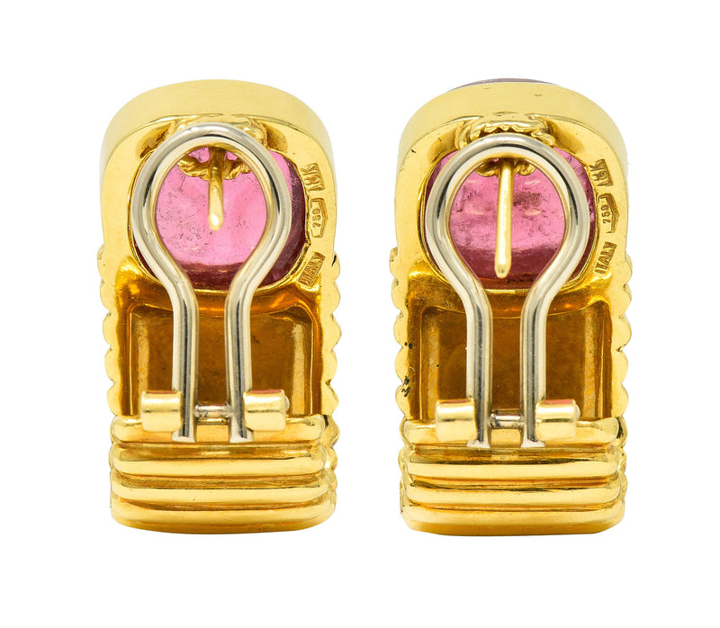Italian Pink Tourmaline 18 Karat Gold J Hoop EarringsEarrings - Wilson's Estate Jewelry