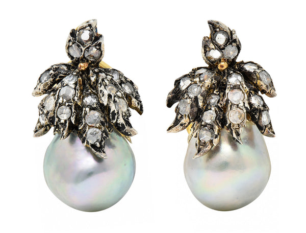 1970's Buccellati Diamond Baroque Pearl Silver-Topped 18 Karat Gold EarringsEarrings - Wilson's Estate Jewelry