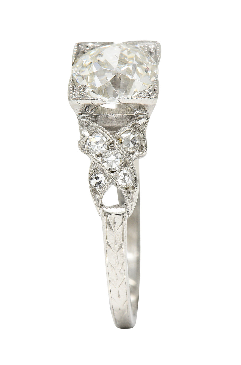 Art Deco 1.37 CTW European Diamond Platinum Ribbon Vintage Engagement Ring GIA