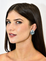 Vintage Blue Topaz Diamond 18 Karat White Gold Cluster EarringsEarrings - Wilson's Estate Jewelry