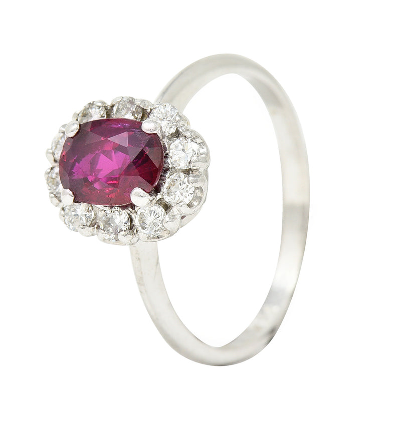 Contemporary 1.08 CTW Diamond 18 Karat White Gold Ruby Cluster Halo Ring Wilson's Estate Jewelry