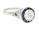 Art Deco 1.22 CTW Old European Cut Diamond Sapphire Halo Greek Key Foliate Engagement Ring Wilson's Estate Jewelry
