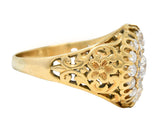 Art Nouveau 2.09 CTW Old European Cut Diamond 14 Karat Yellow Gold Floral Unisex Antique Cluster Ring Wilson's Estate Jewelry