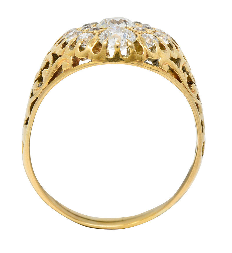 Art Nouveau 2.09 CTW Old European Cut Diamond 14 Karat Yellow Gold Floral Unisex Antique Cluster Ring Wilson's Estate Jewelry