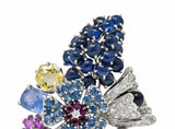 Retro 25.90 CTW Sapphire Diamond 14 Karat White Gold Bouquet BroochBrooch - Wilson's Estate Jewelry