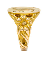 Art Nouveau 14 Karat Gold Floral Monogram Unisex Signet RingRing - Wilson's Estate Jewelry