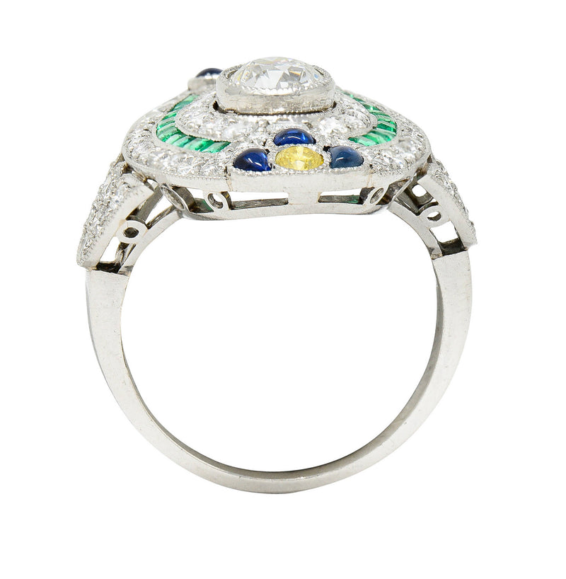 Contemporary 3.15 CTW Diamond & Fancy Diamond Emerald Sapphire Platinum Dinner RingRing - Wilson's Estate Jewelry