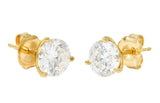 Vintage 1.92 CTW Round Brilliant Diamond 18 Karat Yellow Gold Unisex Stud Earrings Wilson's Antique & Estate Jewelry