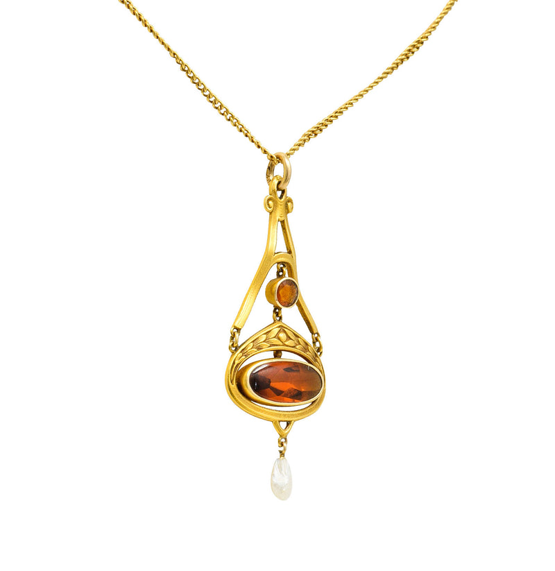 Krementz Art Nouveau Citrine Pearl 14 Karat Gold Pendant NecklaceNecklace - Wilson's Estate Jewelry