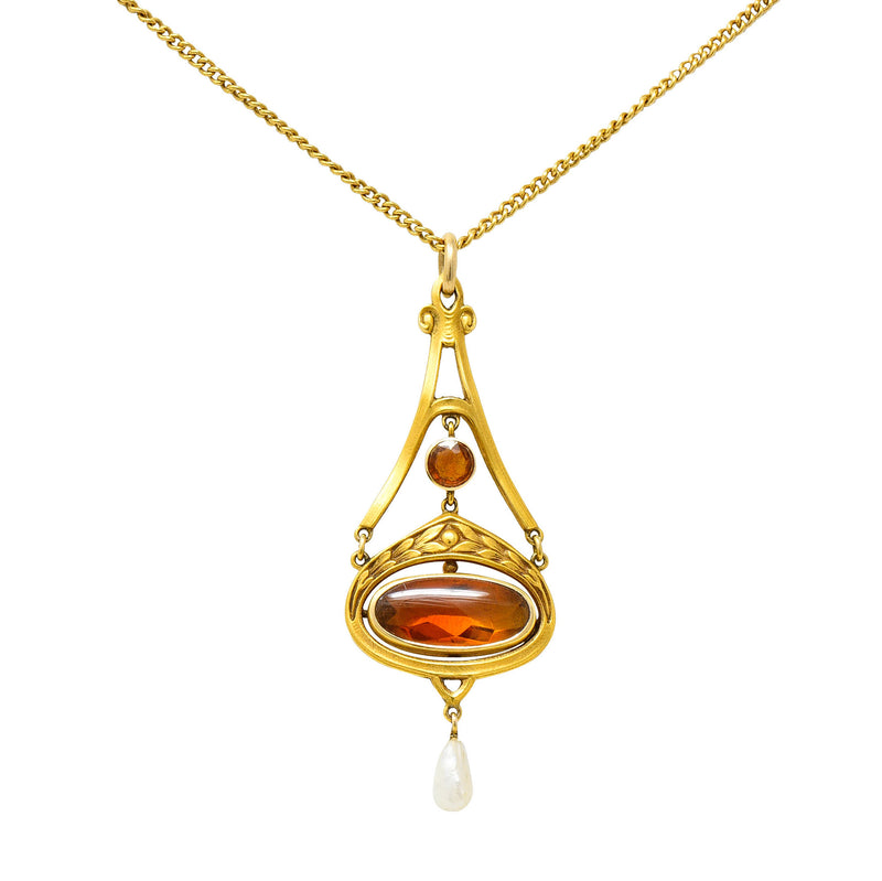 Krementz Art Nouveau Citrine Pearl 14 Karat Gold Pendant NecklaceNecklace - Wilson's Estate Jewelry