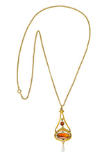 Krementz Art Nouveau Citrine Pearl 14 Karat Gold Pendant NecklaceNecklace - Wilson's Estate Jewelry