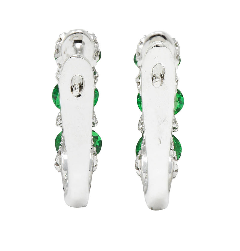 Spark Tsavorite Diamond 18 Karat White Gold Huggie EarringsEarrings - Wilson's Estate Jewelry