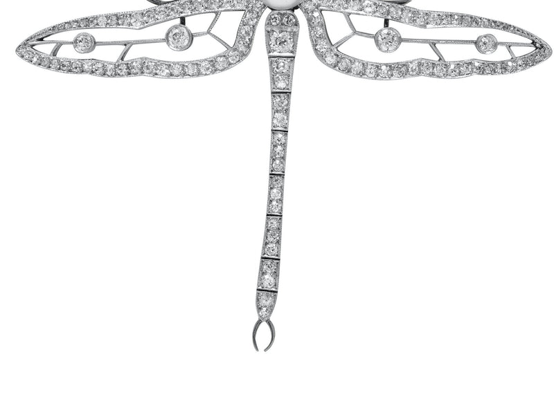 Substantial Edwardian Spinel Pearl Diamond Platinum 18 Karat Gold Dragonfly Broochbrooch - Wilson's Estate Jewelry