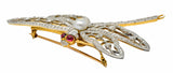 Substantial Edwardian Spinel Pearl Diamond Platinum 18 Karat Gold Dragonfly Broochbrooch - Wilson's Estate Jewelry