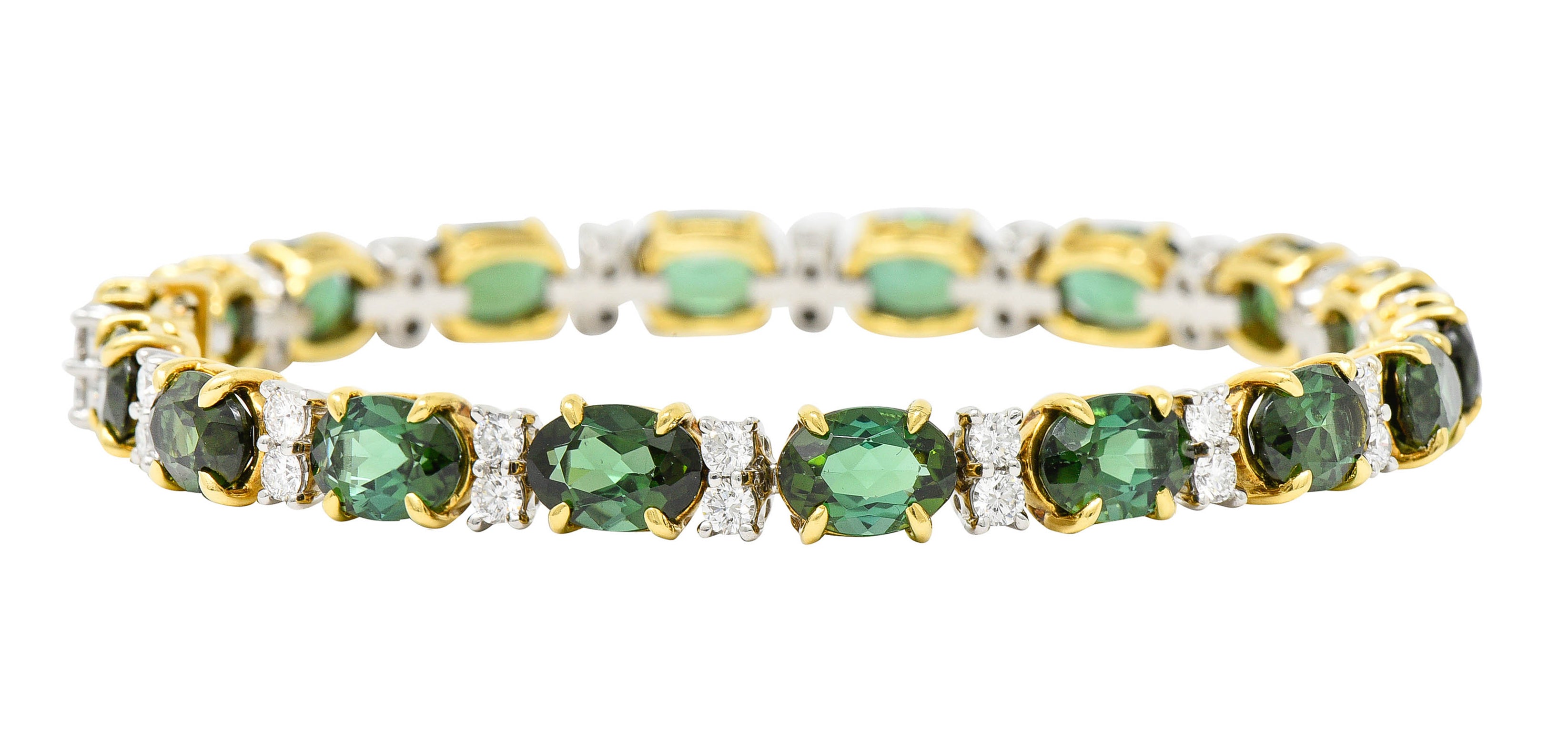 1980's Tiffany & Co. Diamond Tourmaline Platinum 18 Karat Gold Tennis Braceletbracelet - Wilson's Estate Jewelry