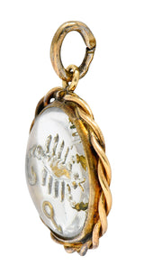 1960's Vintage Reverse Carved Rock Crystal 14 Karat Gold Scorpio Zodiac Charmcharm - Wilson's Estate Jewelry