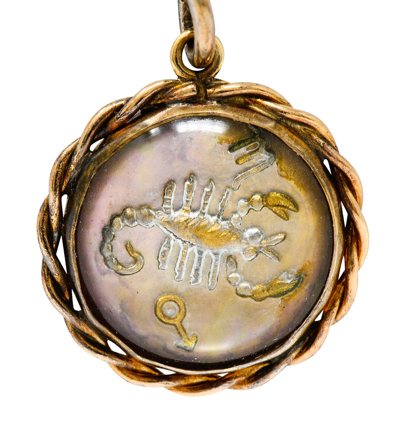 1960's Vintage Reverse Carved Rock Crystal 14 Karat Gold Scorpio Zodiac Charmcharm - Wilson's Estate Jewelry