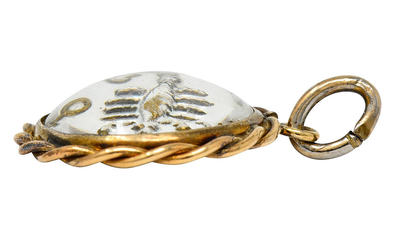 1960's Vintage Reverse Carved Rock Crystal 14 Karat Gold Scorpio Zodiac Charmcharm - Wilson's Estate Jewelry