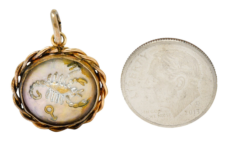 1960's Vintage Reverse Carved Rock Crystal 14 Karat Gold Scorpio Zodiac Charmcharm - Wilson's Estate Jewelry