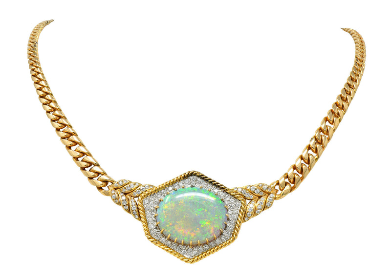 1980's Vintage Opal Diamond 18 Karat Two-Tone Gold Statement NecklaceNecklace - Wilson's Estate Jewelry
