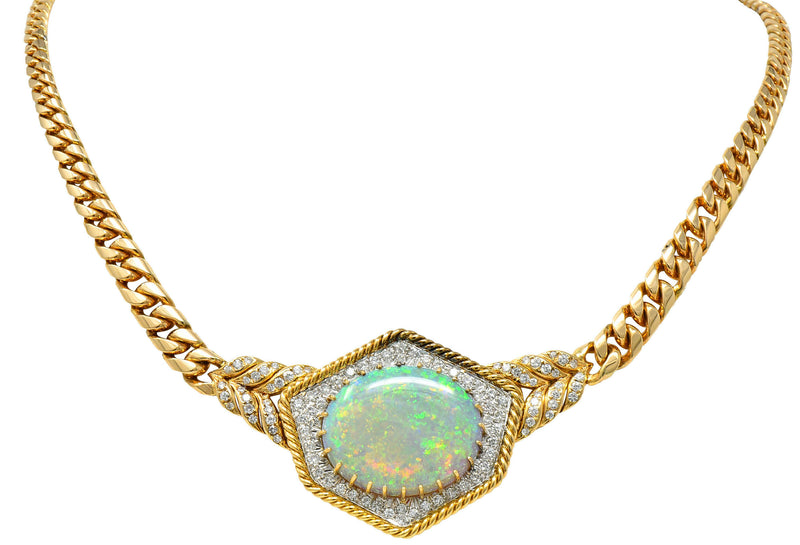 1980's Vintage Opal Diamond 18 Karat Two-Tone Gold Statement NecklaceNecklace - Wilson's Estate Jewelry