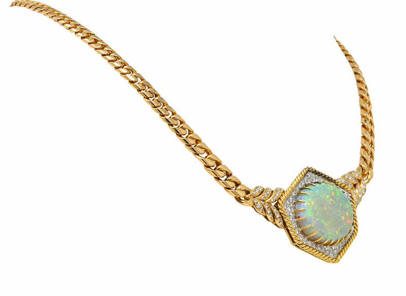 1980's Vintage Opal Diamond 18 Karat Two-Tone Gold Statement NecklaceNecklace - Wilson's Estate Jewelry