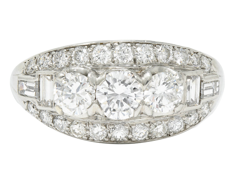 1950's Mid-Century 1.65 CTW Diamond Platinum Bombe Band RingRing - Wilson's Estate Jewelry